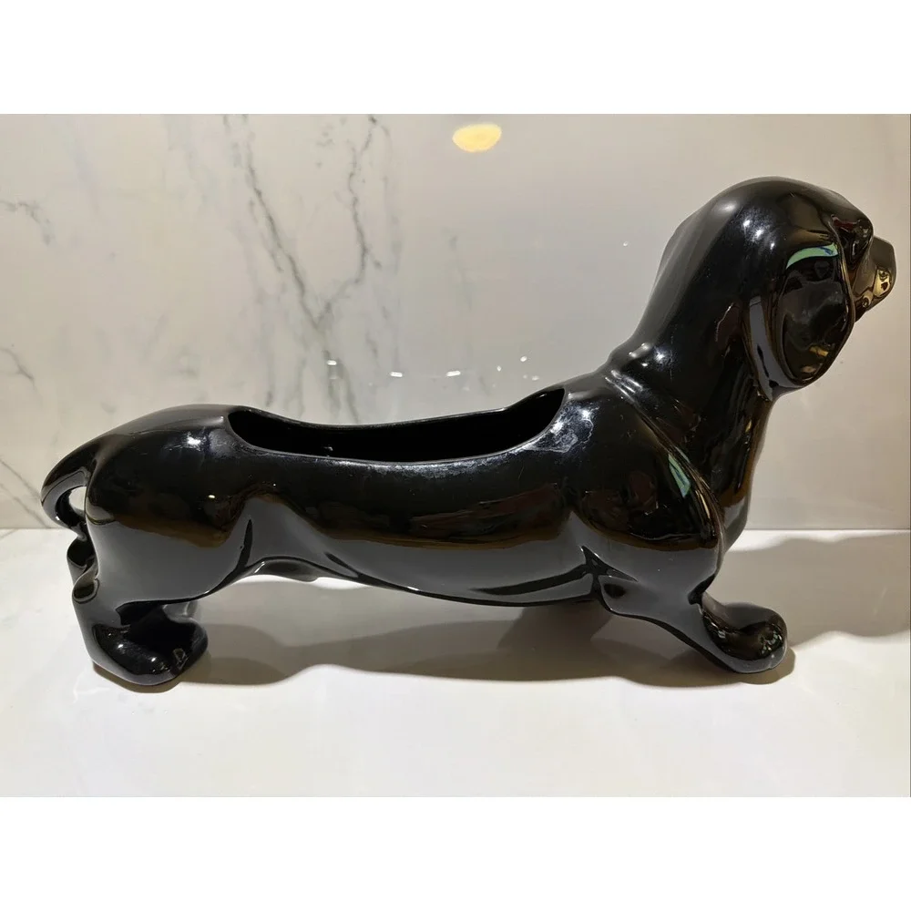 Vintage MCM Dachshund Black Planter